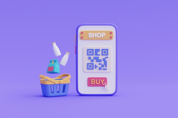 Conceito de compra online no smartphone 3d, marketing digital e promoção de negócios, ilustração online payment.3d render.