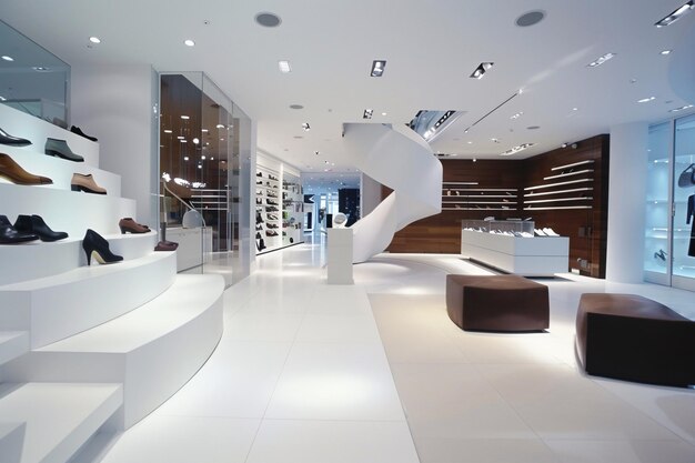conceito de compras interior de uma loja de sapatos moderna no centro comercial