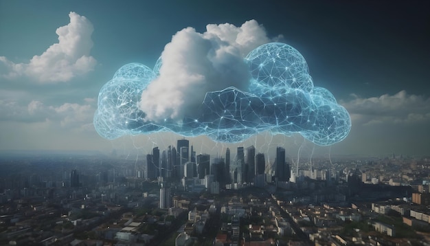 Conceito de computação em nuvem alta qualidade nos detalhes cidade inteligente internet sem fios