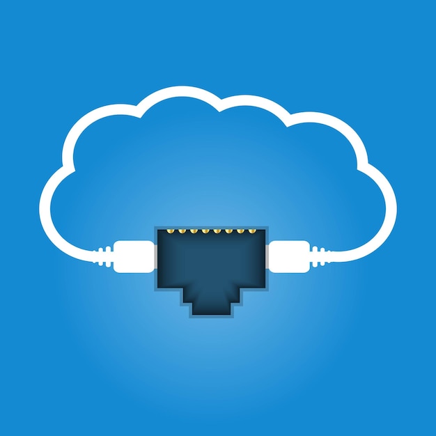 Conceito de computação em nuvem. Conectado à nuvem.