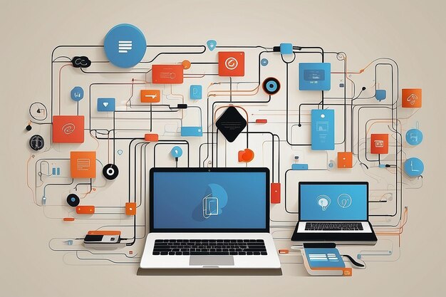 Conceito de computação em nuvem em diferentes dispositivos eletrônicos