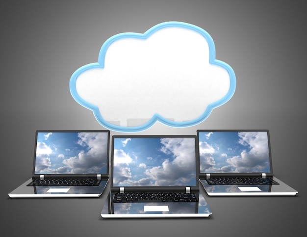 Foto conceito de computação em nuvem. ilustração 3d
