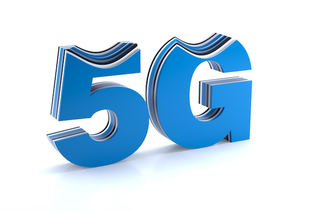 Conceito de conexão de dados de alta velocidade celular de telecomunicações móveis 5G. Renderização 3D