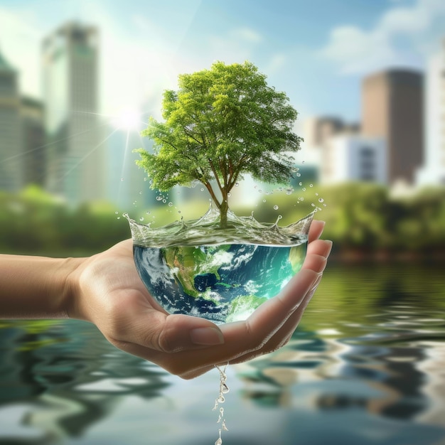Conceito de conservação da água e proteção ambiental global para um mundo sustentável