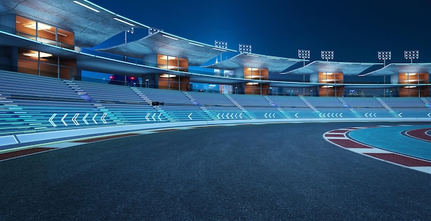 Foto conceito de corrida de renderização 3d da pista futurista de cena noturna