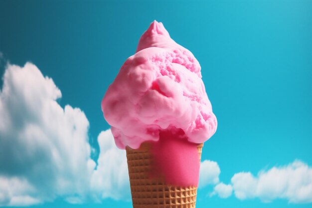 Conceito de creme de verão de nuvem gelo rosa arte de sobremesa azul gelado IA geradora