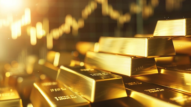 Conceito de crescimento de investimento com preço de ouro no fundo do gráfico de mercado de ouro Gráfico de gráfico de velas de negociação de investimento no mercado de ouro