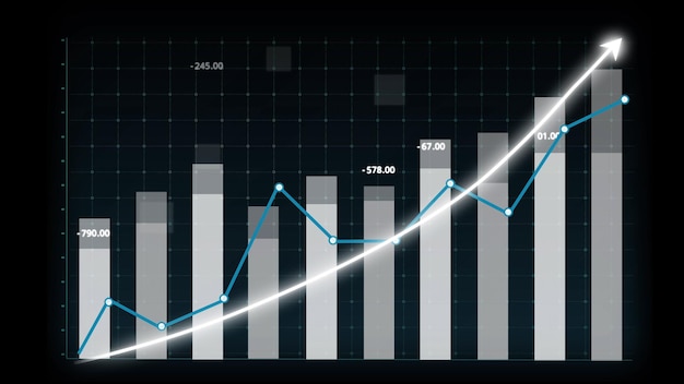 Conceito de crescimento de negócios em gráfico alusivo mostrando lucro de vendas de marketing aumentando para alvo futuro Excelente status financeiro de ascensão de negócios corporativos Finanças e renderização em 3D de dinheiro