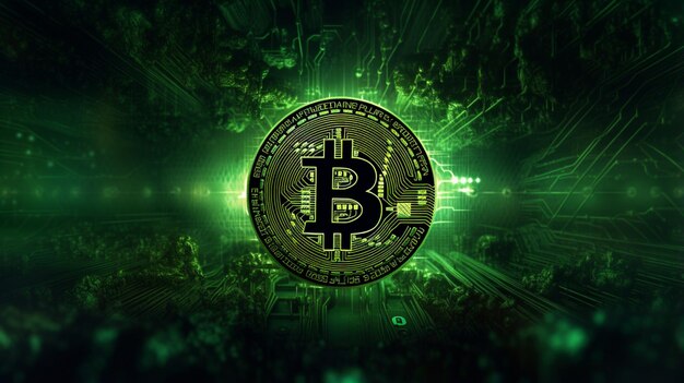 Conceito de criptomoeda com fundo de tecnologia verde bitcoin