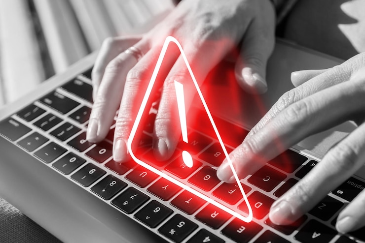 Foto conceito de cuidado sinal de néon sobre laptop a pessoa trabalha no computador
