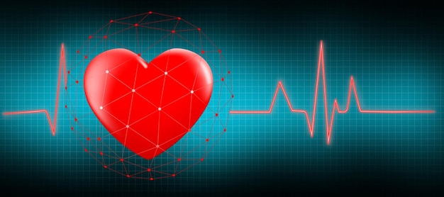 Conceito de cuidados de saúde cardíaca: proteja-se com um escudo gráfico 3D Ilustração 3D Rendering