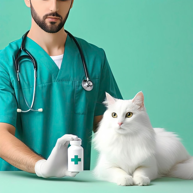 conceito de cuidados veterinários vitaminas para a saúde do gato ai generativo