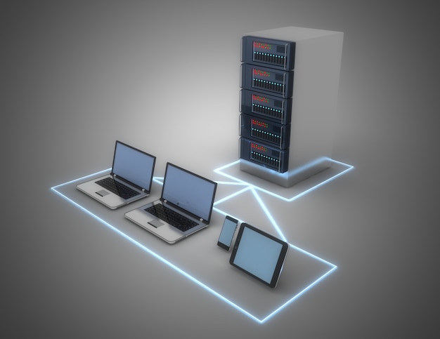 Conceito de data center 3D. Ilustração 3D