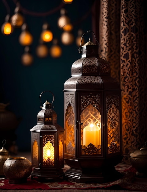 Conceito de datas do Ramadã e Eid al-Fitr papéis de parede com lâmpada de lanterna árabe tradicional