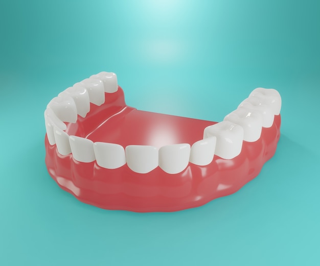 Conceito de dente medicina dentária e saúde em fundo verde. renderização 3d