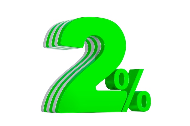 Conceito de desconto verde de 2% renderização em 3D