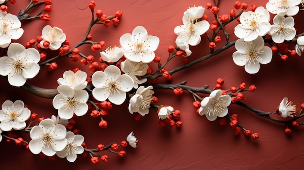 Conceito de design de fundo do ano novo lunar chinês com flor de ameixa branca