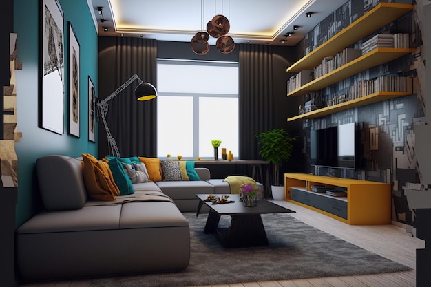Conceito de design de interiores plano para a sala de estar