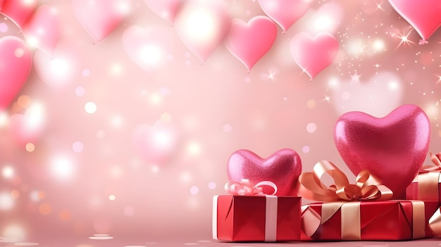 Conceito de design de presente de Dia dos Namorados em fundo rosa