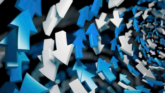 Conceito de design de setas D coloridas giratórias abstratas para encontrar o caminho