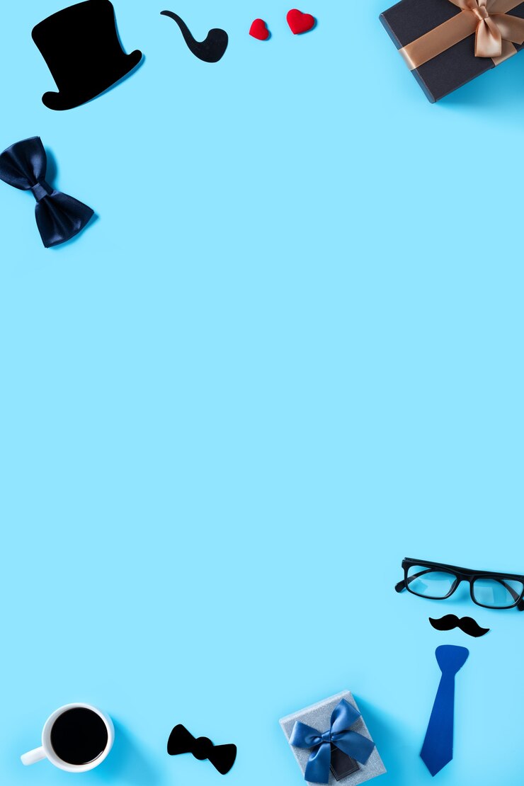 Foto conceito de design do fundo do dia dos pais. vista superior de ideias de layout de decoração de papel colorido com caixa de presente em fundo de mesa azul com espaço de cópia.