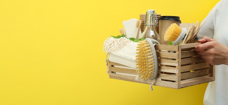 Foto conceito de desperdício zero ecológico em amarelo