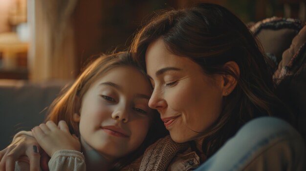 Foto conceito de dia das mães com mãe e filha amorosas