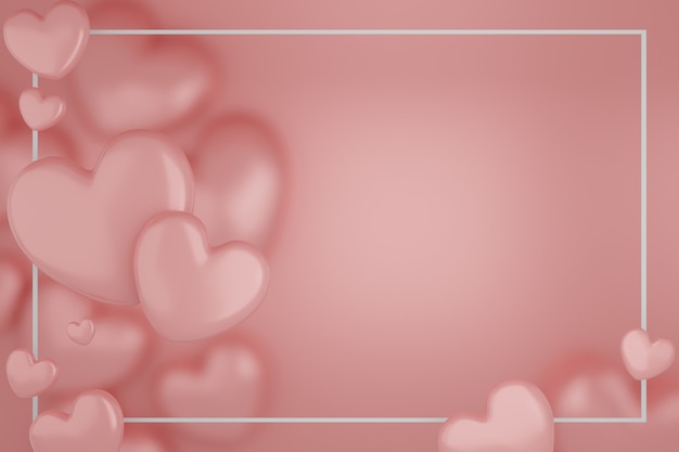 Conceito de dia dos namorados, balões de corações rosa em fundo rosa. renderização 3d. espaço vazio para o texto.