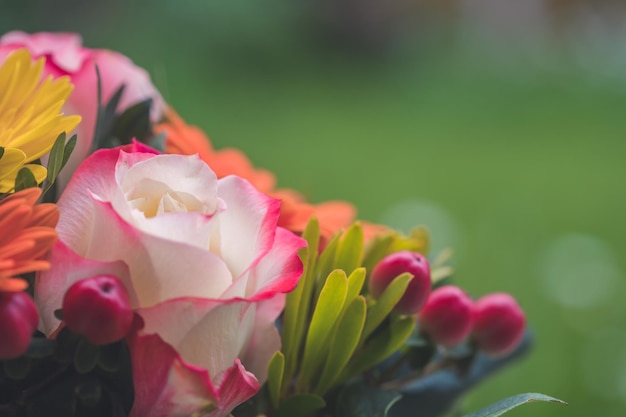 Conceito de dia dos namorados ou dia das mães Close-up da flor rosa rosa no buquê