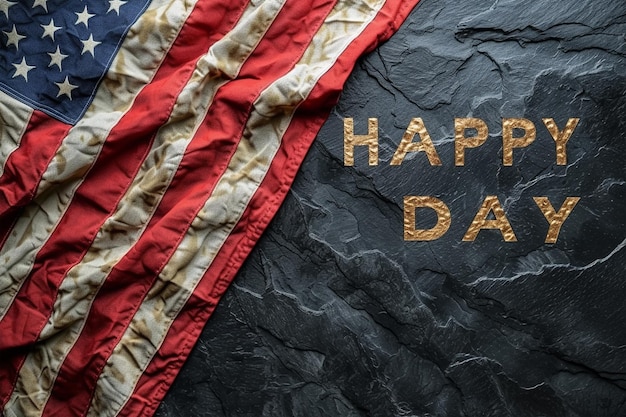 Conceito de Dia dos Veteranos feliz feito da bandeira americana e o texto em fundo de pedra escura 1png