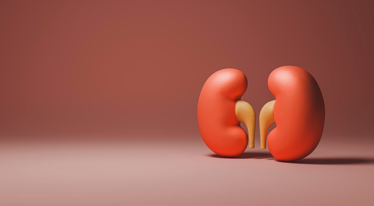 Foto conceito de diagnóstico assistido por imagem e simulação renal com modelo anatômico virtual de rins