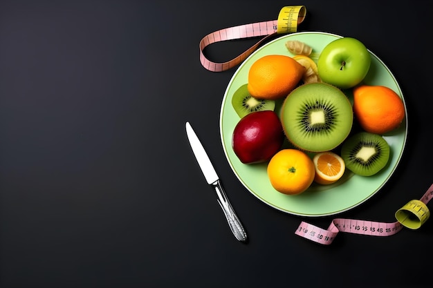 Conceito de dieta Composição de alimentos saudáveis em um prato gerado por IA