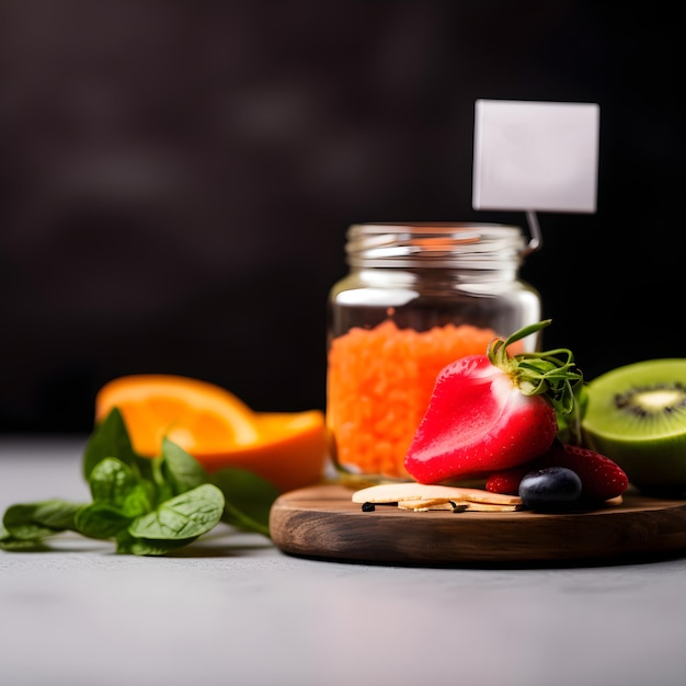 Conceito de dieta Composição de alimentos saudáveis em uma mesa Espaço de fundo escuro para texto gerado por IA