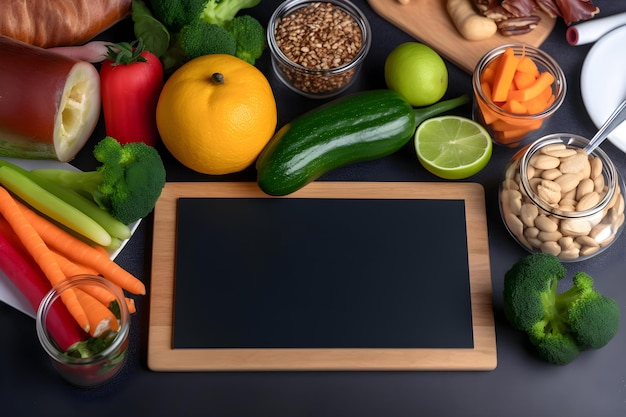 Conceito de dieta composição de alimentos saudáveis em uma mesa gerada por ia