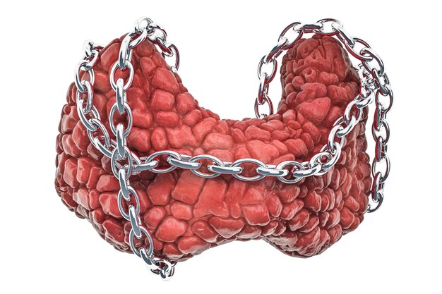 Foto conceito de doença da tireoide tireóide humana com renderização em cadeia 3d