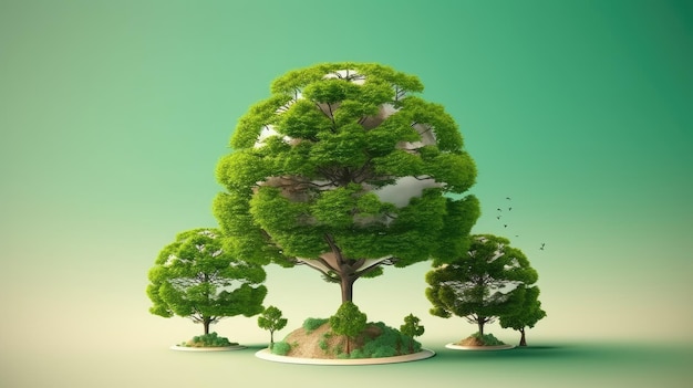 Conceito de ecologia com árvores verdes e nuvens