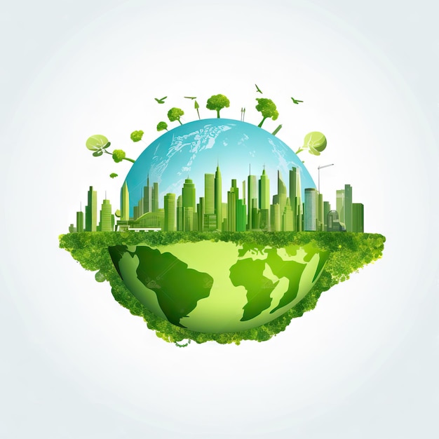 Conceito de ecologia com fundo de eco-cidade verde Ilustração sustentável de recursos de conservação ambiental Ilustração gerada por IA