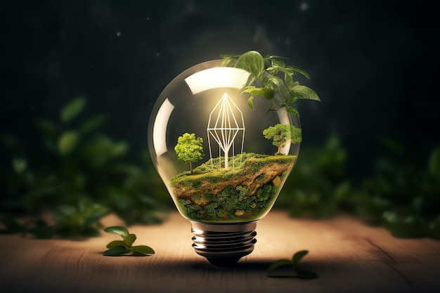 Conceito de ecossistema de energia verde foto usando lâmpada gerada por ai