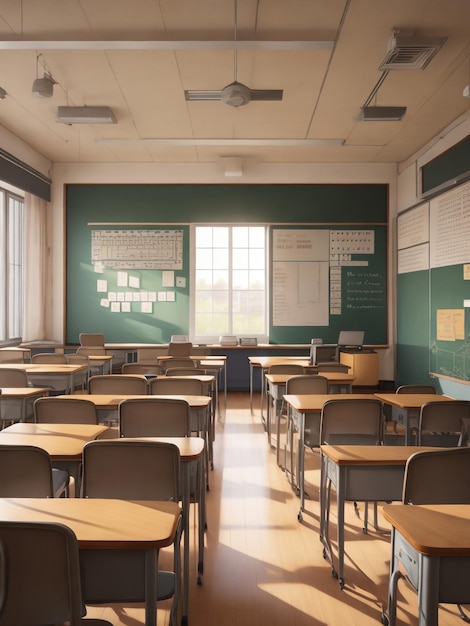 Conceito de educação em sala de aula vazia sem alunos ilustração interior vetorial de sala de aula