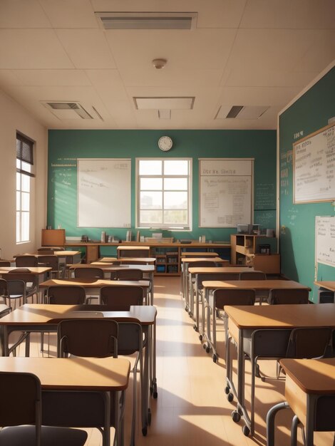 Conceito de educação em sala de aula vazia sem alunos ilustração interior vetorial de sala de aula