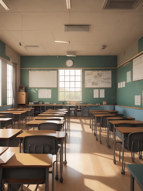 Conceito de educação em sala de aula vazia sem alunos ilustração interior vetorial de sala de aula