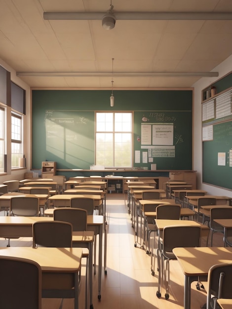 Conceito de educação em sala de aula vazia sem alunos ilustração interior vetorial de sala de aula