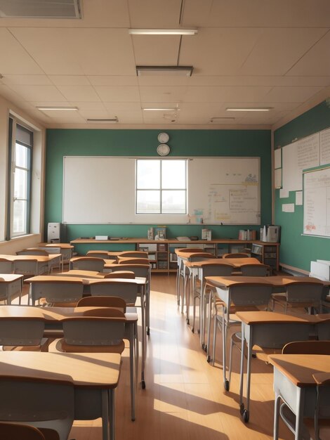 Conceito de educação em sala de aula vazia sem alunos ilustração interior vetorial de sala de aula