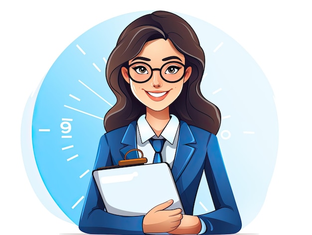 Conceito de Educação On-Line Mulher sorridente Professora de terno com laptop Ilustração plana Estilo