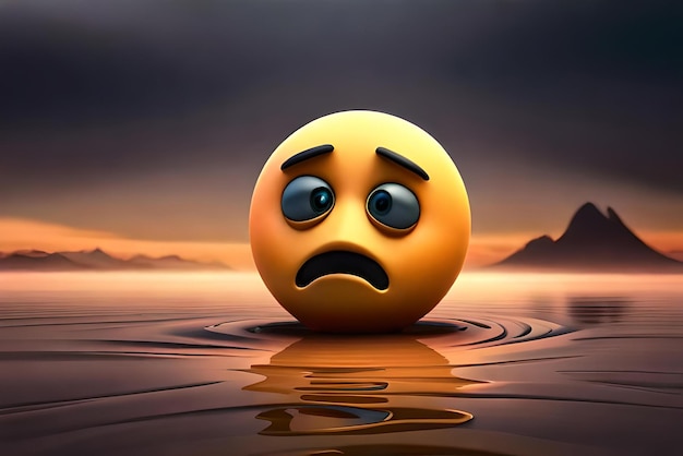 Foto conceito de emoji de personagem triste em fundo escuro estilo de desenho animado 3d