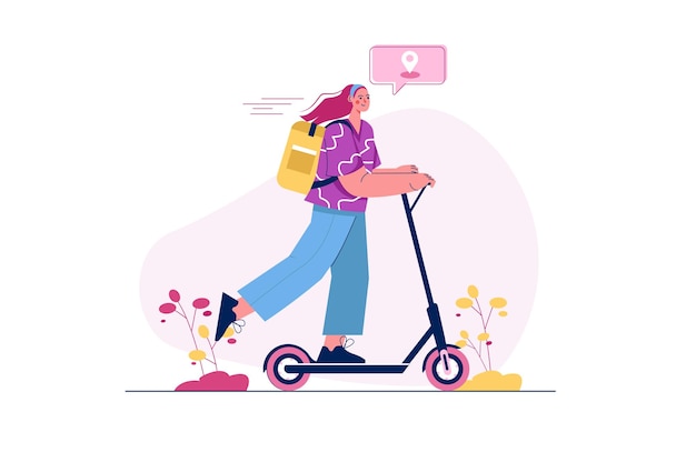 Conceito de entrega com cena de pessoas no design do desenho animado Um mensageiro em uma scooter entrega o pedido
