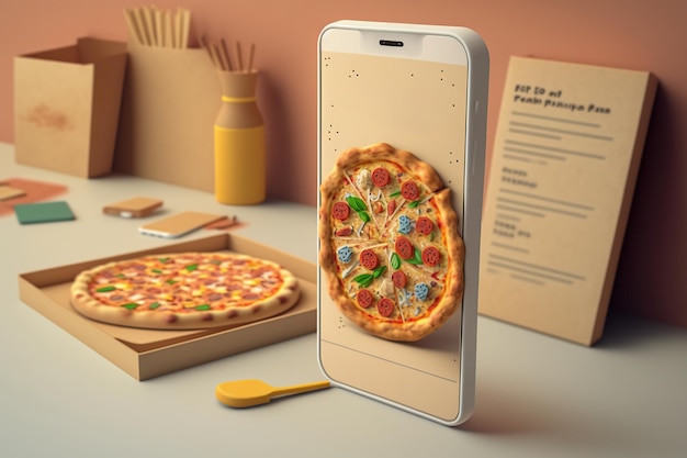 Conceito de entrega de comida restaurante de pizza de comida rápida online Generative AI ilustração