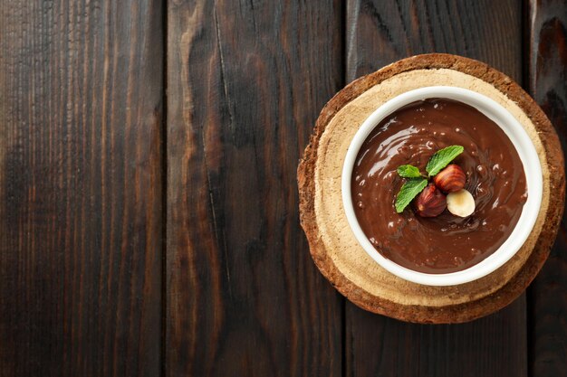 Conceito de espaço de creme de chocolate para comida doce para texto