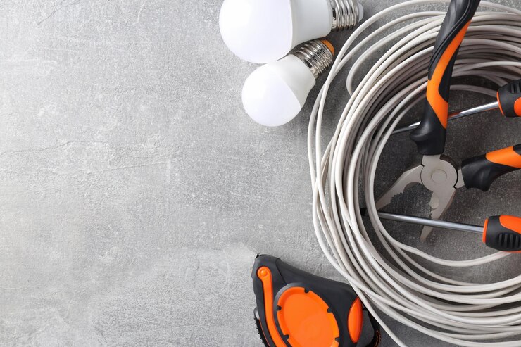 Foto conceito de espaço de ferramentas de eletricista para texto