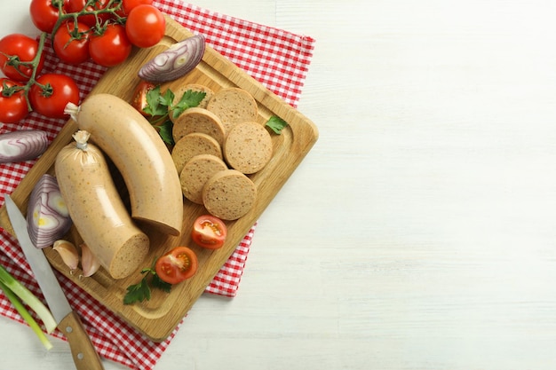 Conceito de espaço de salsicha de fígado de comida saborosa para texto